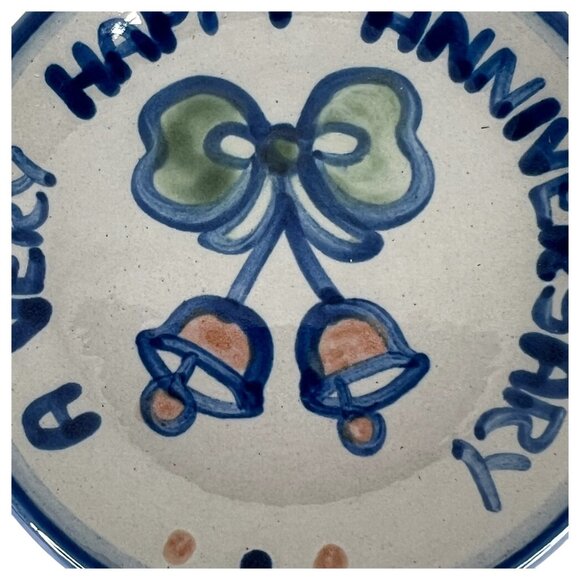 M A Hadley Pottery Happy Anniversary Trinket Dish Coaster 4 Inch Hand Painted VT - Picture 2 of 4